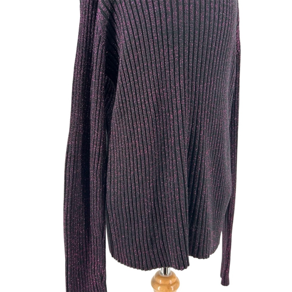 Vtg Y2K New York and Company Black and Purple Metallic Ribbed Turtleneck Sweater - Picture 5 of 11